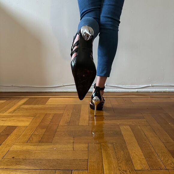 Street Feet buckle strap stilettos with metal heel and black patent upper - Picture 5 of 6